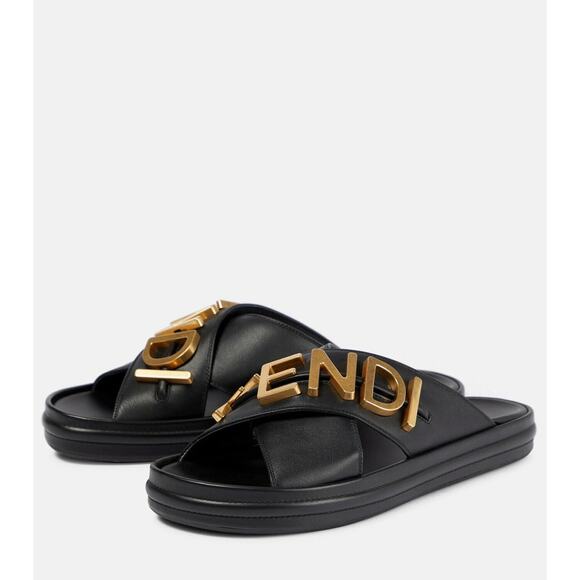 Fendi Logo Leather Sandals - 40.5 - Picture 3 of 6